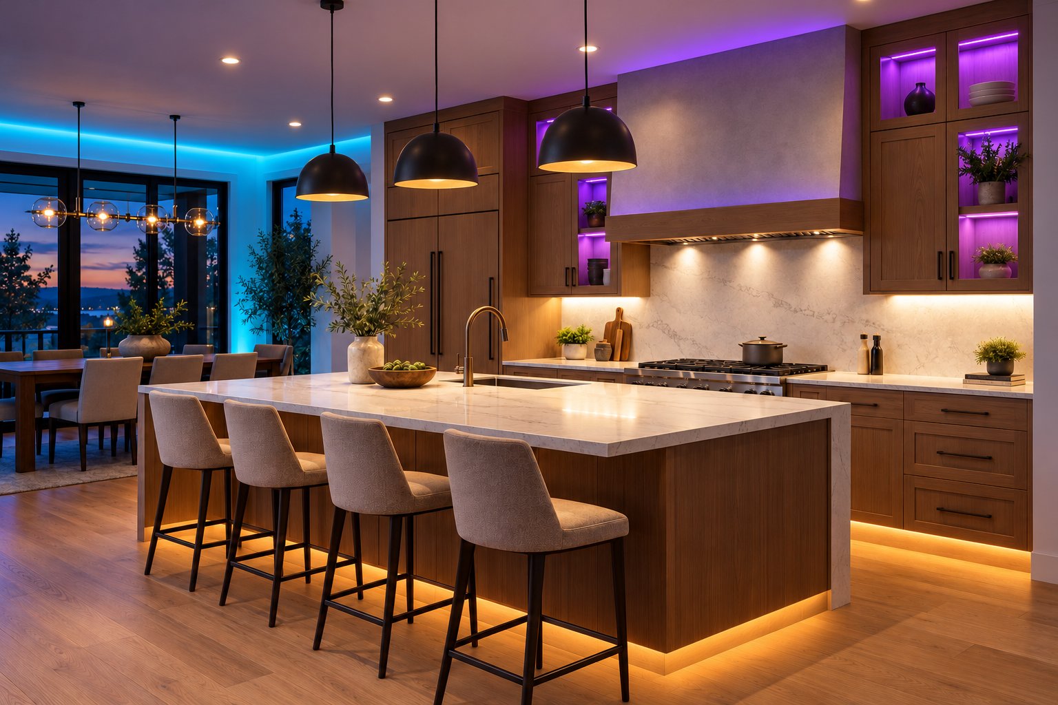 Kitchen with tunable colour lighting