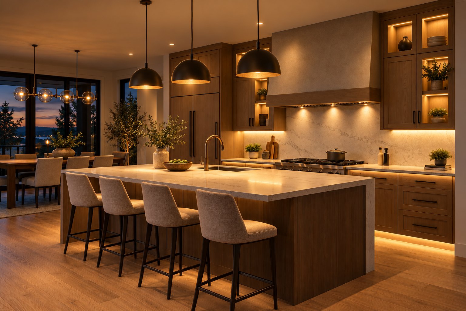 Kitchen with architectural lighting placement